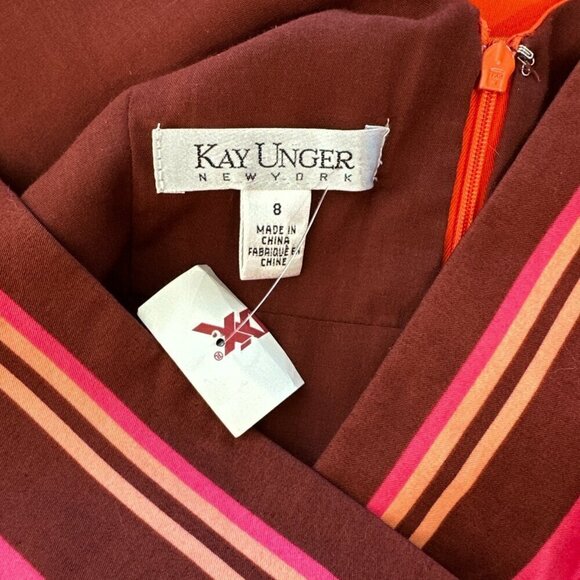 Kay Unger Orange Pink Brown Stripe Striped Fit Flare Summer Sundress NWT New 8 - Picture 4 of 4